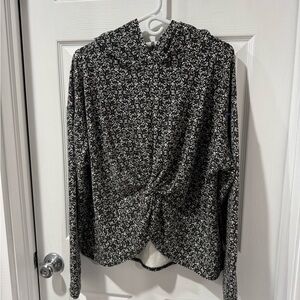 Core 10 Black and White Floral Women's Hoodie, with front touches detail. 2X